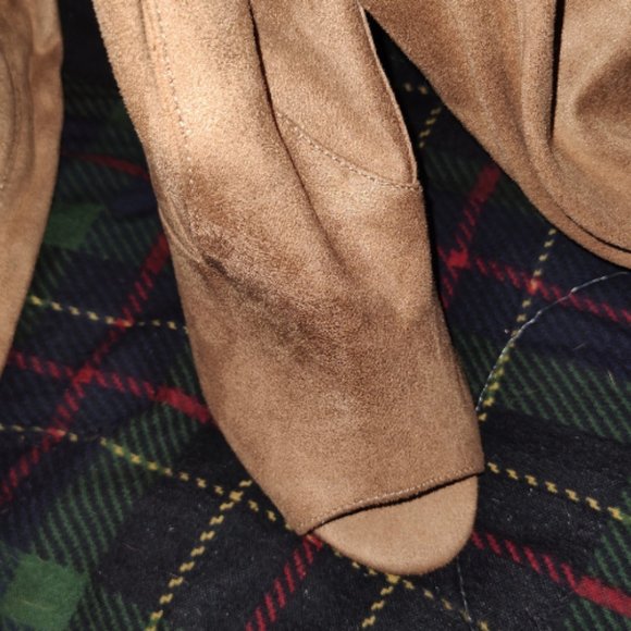 Over the Knee Suede Like Peek Toe Boots - Picture 2 of 5